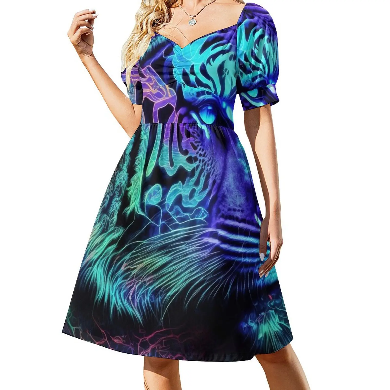 

Fluorescent Tiger - Neon Glow Animal Art Dress wedding guest dress 2024 Dress vintage long sleeve dresses