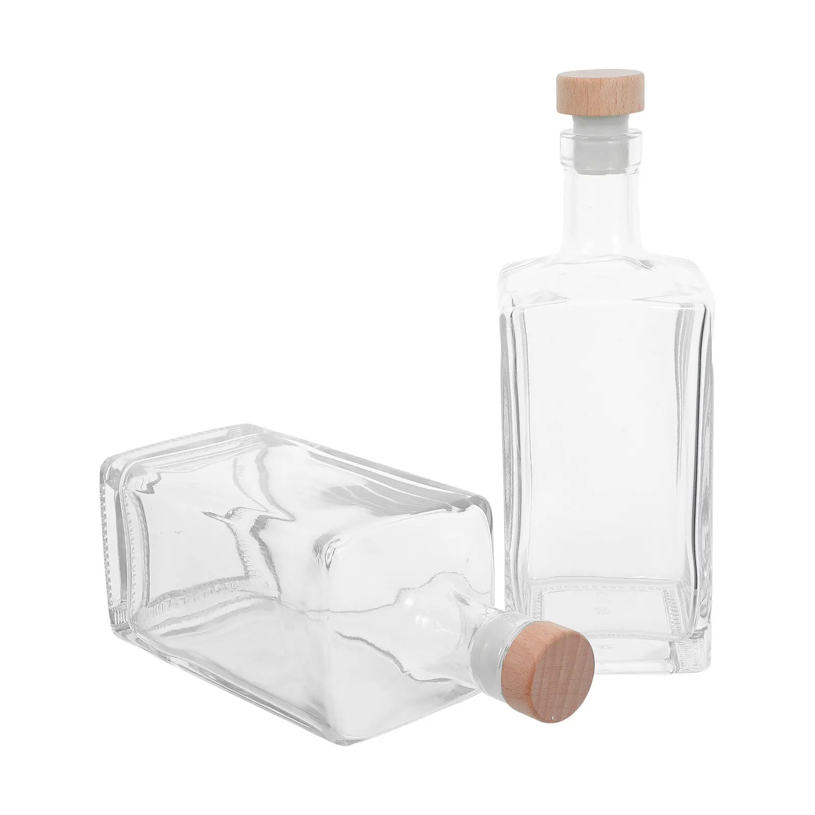 2pcs 500ml/16oz Clear Empty Glass Bottles With Corks Glass Wine Bottles With Lid Reusable Wine Canisters For Liquor Whiskey Beer