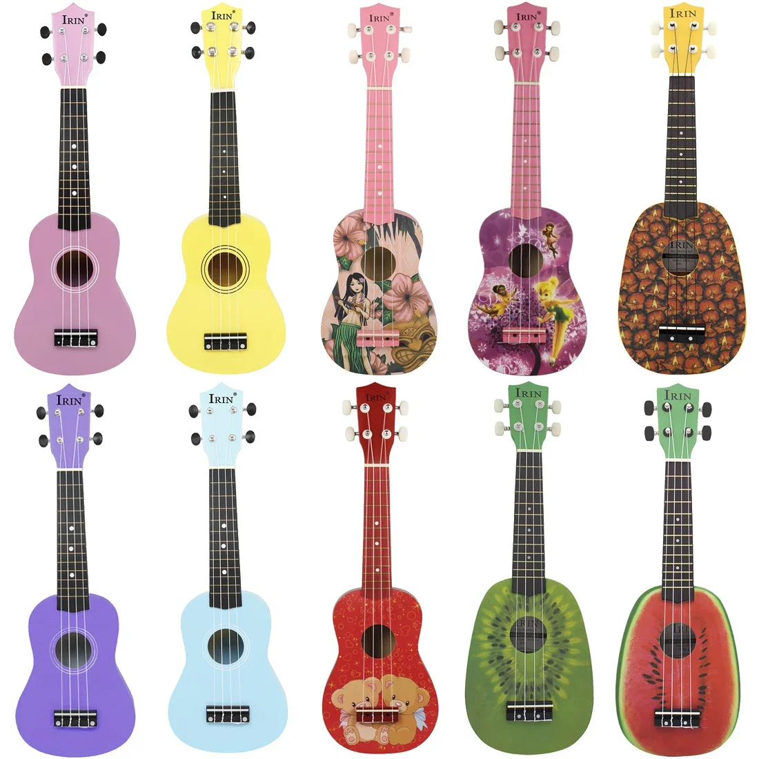 IRIN 21Inch Ukulele Hawaiian Guitar Cartoon Ukulele Beginner Practice Mini Guitar Stringed Instruments Children\'s Gift With Bag