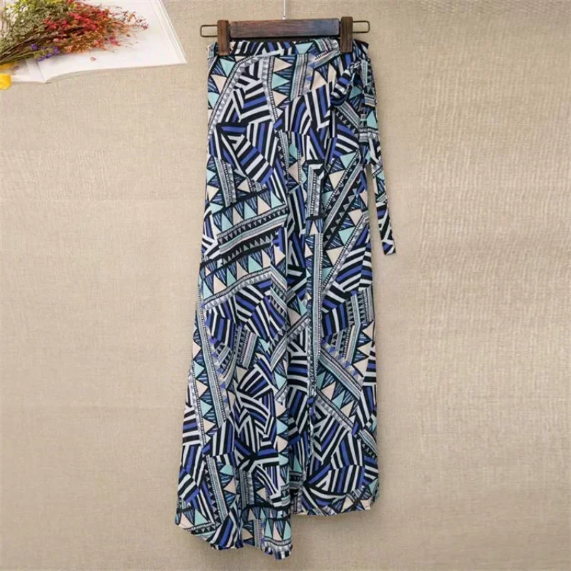 One Piece Split Print Lace Wrap Y2K Skirt Holiday Women High Waist Bodycon Skirt Irregular Beach Skirt Wrap Skirts Women