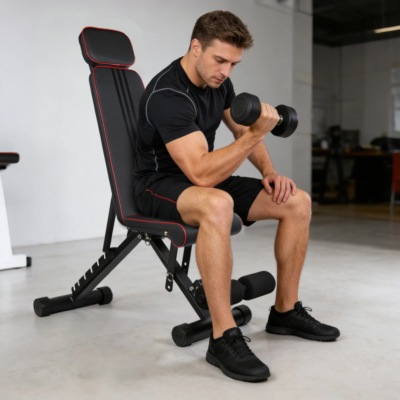 Panca per manubri regolabile, pieghevole, ideale per l’allenamento a casa, attrezzatura completa per l’allenamento di tutto il corpo, panca per esercizi in palestra, per un allenamento muscolare con