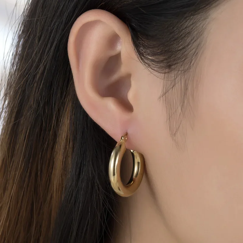 One Solid Weight Eight Grams Gold Color Circle Creole Earring Stainless Steel Gift For Women Hoop Earrings Wholesale