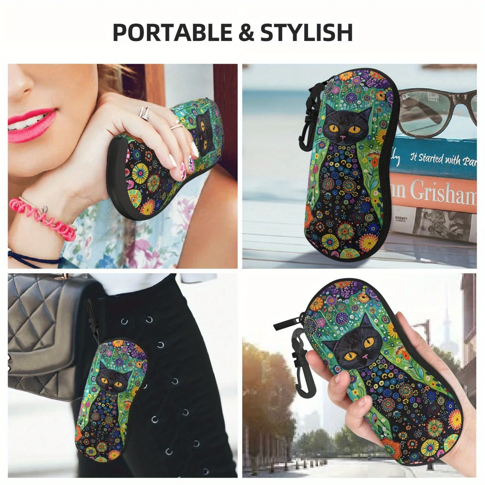 

KLASSNUM Black Cat Art Eyewear Cases Men Women Nurse Doctor Glasses Box With Zipper Van Gogh Flowers Portable Sunglasses Cases