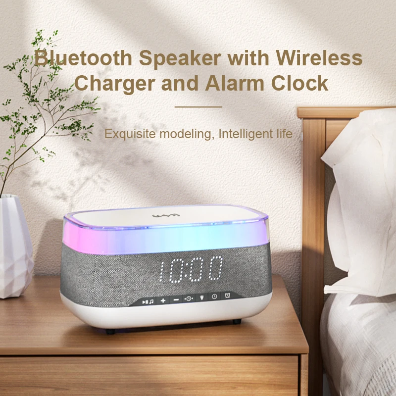 Lovaroma CJ-M02C Multifunctional Digital Alarm Clock Wirless Charger Speaker Bluetooth Music LED Lights