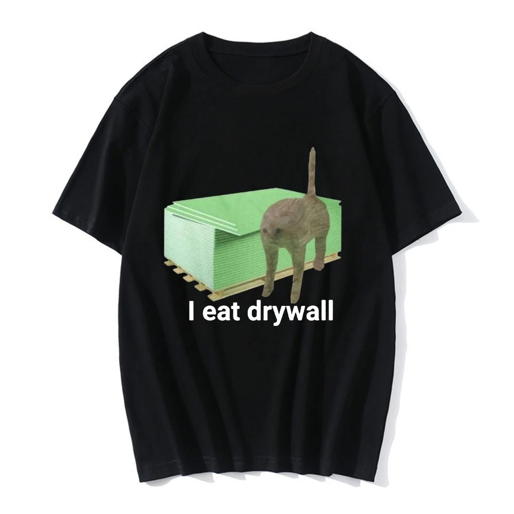 HOT SALE I Eat Drywall T-shirt Funny Cute Cat Emoji Graphic T-shirt Men Women Clothing Casual Oversized T-shirt Street Wear