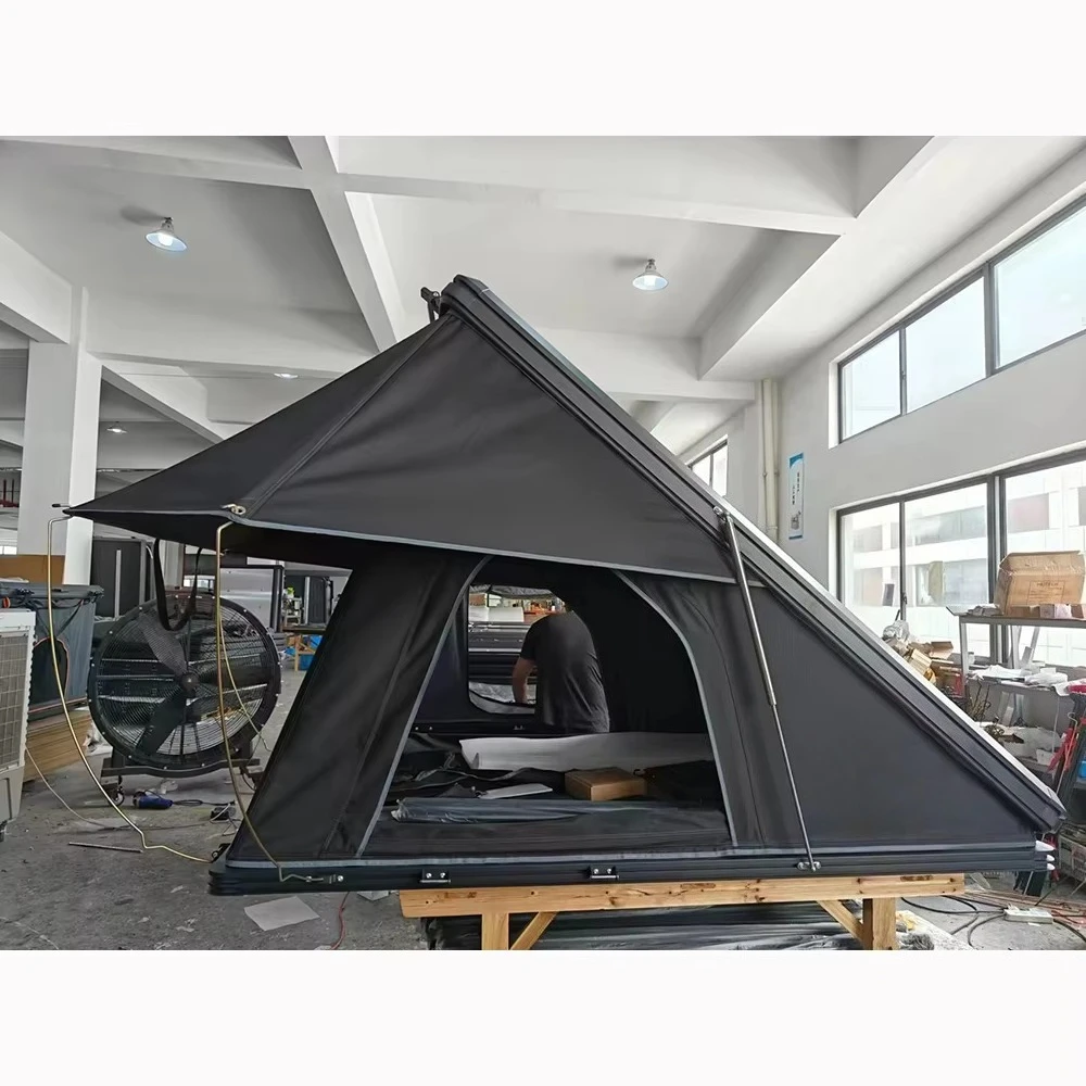 Camping Aluminum 3 Person Outdoor Hiking Rooftop Roof Top Car Tent Triangle Clamshell Hard Shell Top Roof Tent