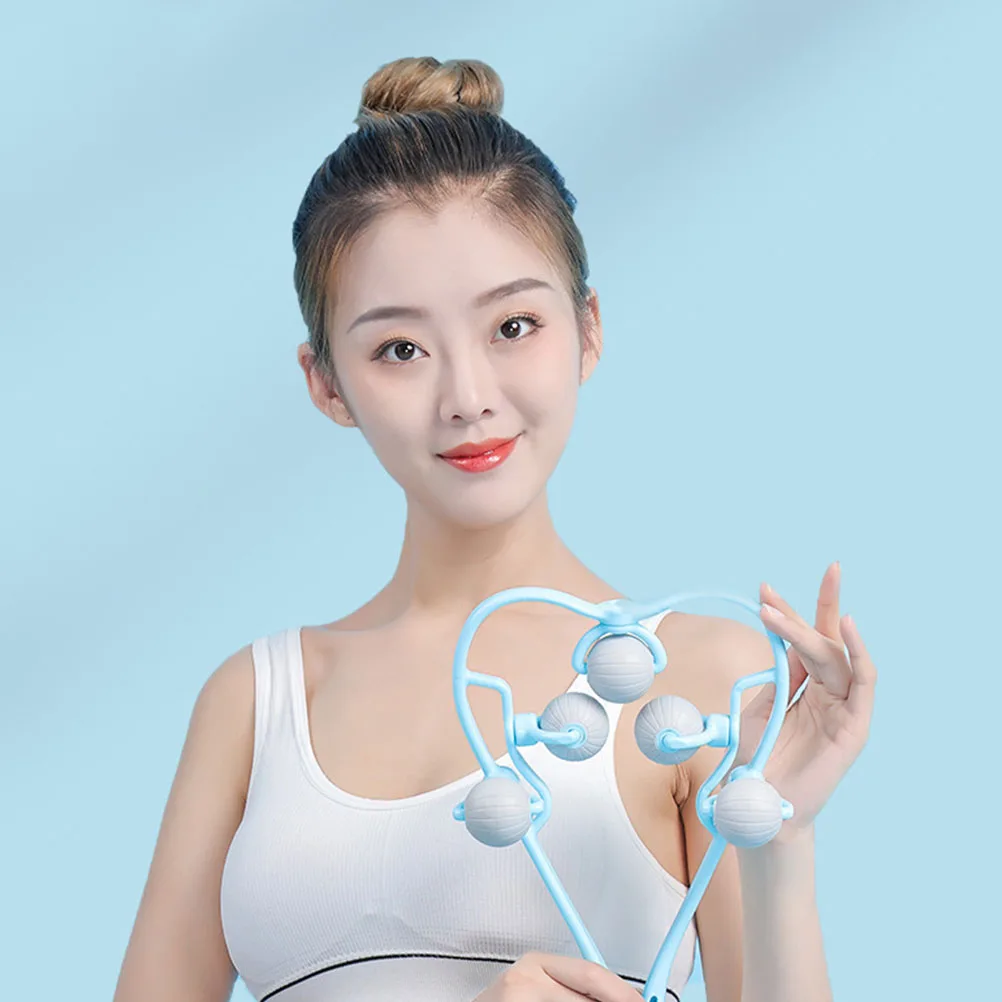 

Neck Roller Massager Sky Blue 5 Balls Manual ABS TPR Material Home Cervical Vertebra Massage Tool Adult Care Relaxation Device