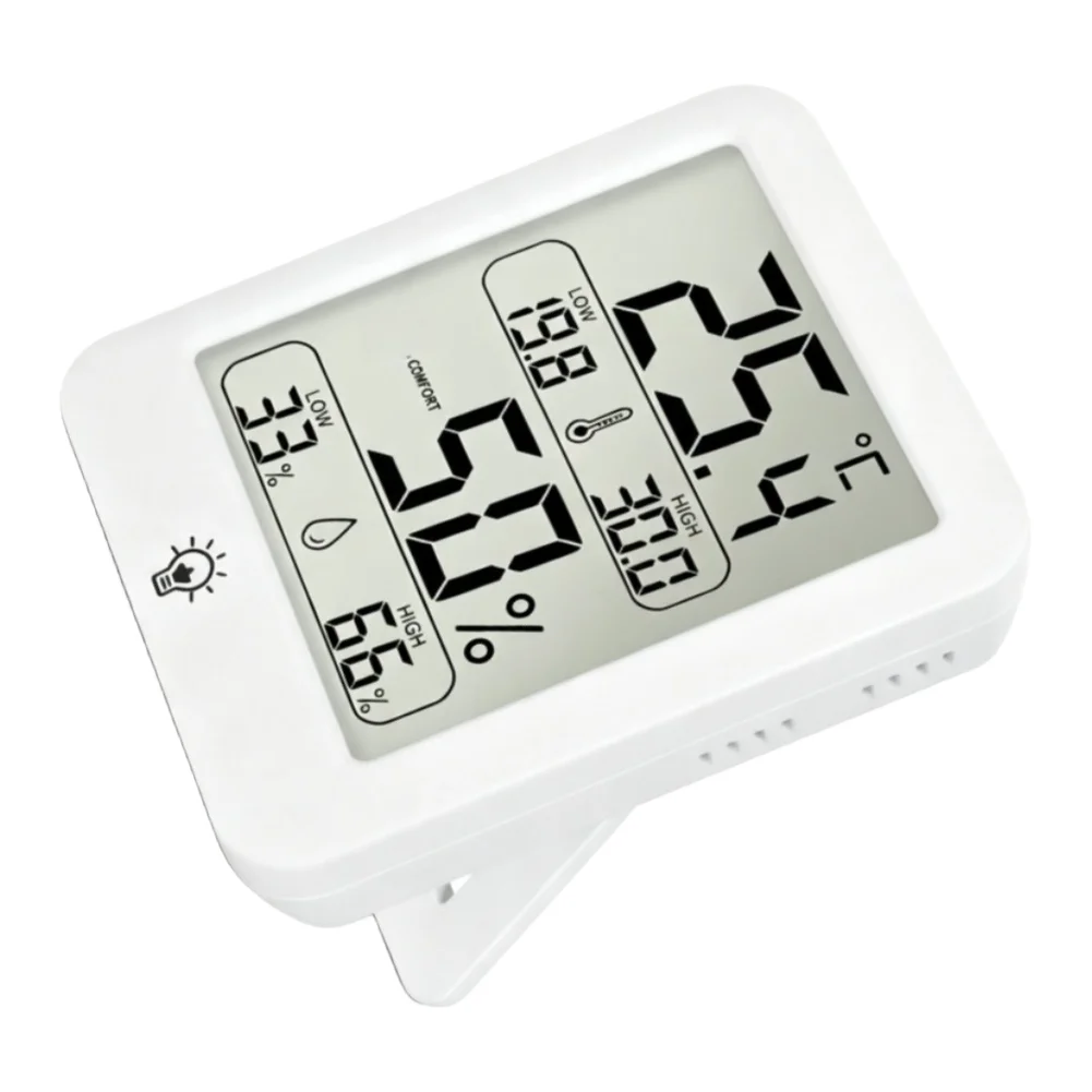 Indoor Temperature and Humidity Sensor with HD LCD Display and Touch-Activated Backlight for Enhanced Usability