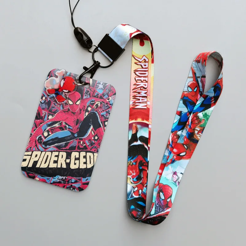 Marvel Cartoon Animation Superhero Spider-Man Push-fit Card Holder Student Campus Card Polyester Hanging Lanyard Badge Meal Card view 4