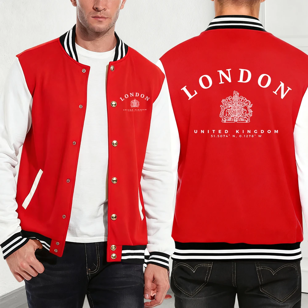 

London Uk Royal Badge Printing Cotton Baseball Jersey Mens Winter Thermal Coats Casual Pocket Jackets Street Male Streetwear