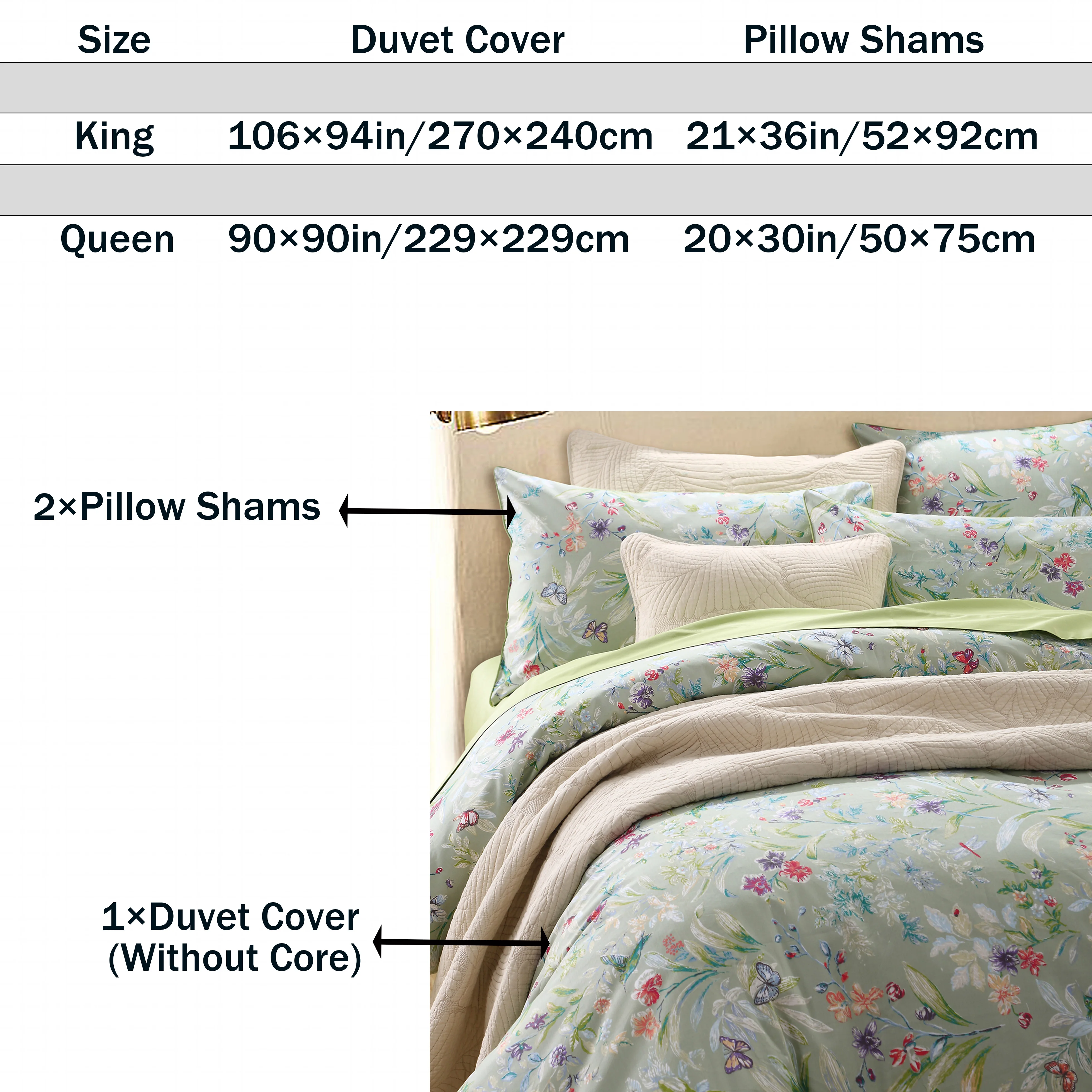 3pcs 600 TC 100% Egyptian Cotton Duvet Cover Set (Without Core),  Vintage Butterfly In Botanical Floral, Soft & Skin-friendly