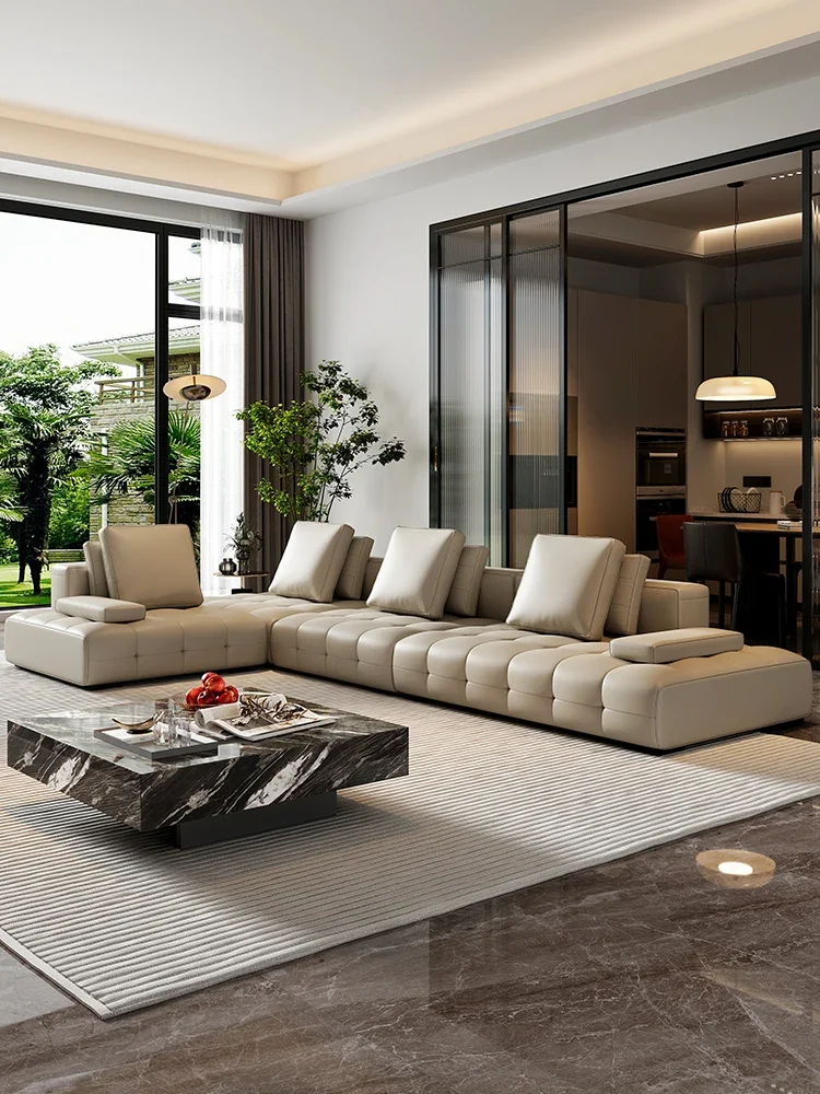 

Light luxury leather sofa first layer cowhide Italian minimalist new luxury living room corner designer sofa Lawrence