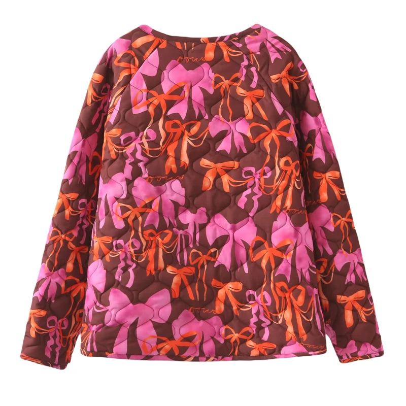 KEYANKETIAN Winter New Women's Round Neck Double-sided Printed Double-sided Butterfly Tie Tied Cotton Jacket for Women