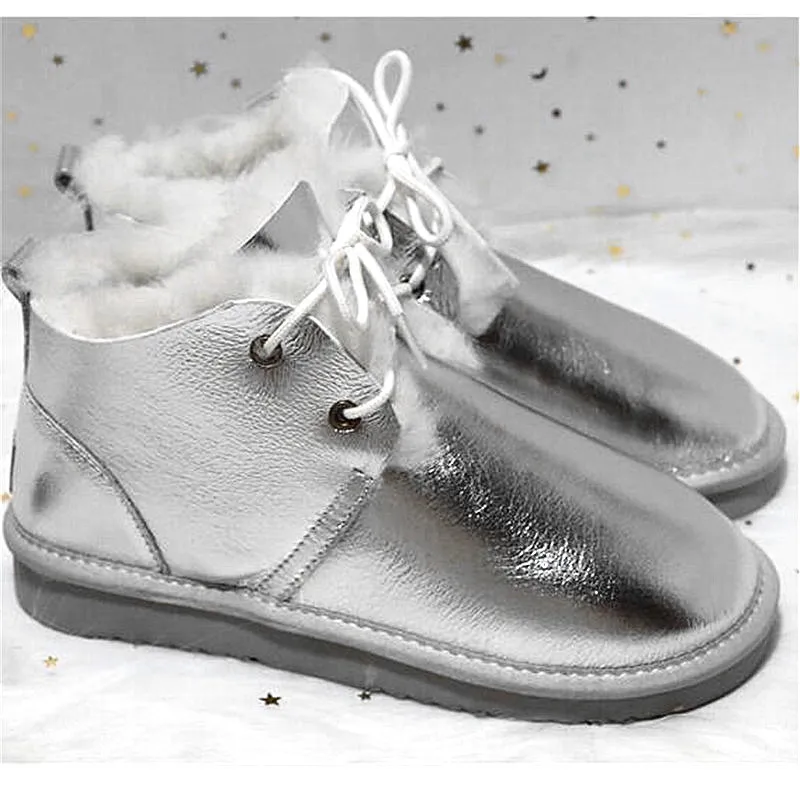 New Arrival Silver Real Sheepskin 2023 Women\'s Winter Woman Snow Boots Genuine Sheepskin Warm Boots High Quality Boots Shoes