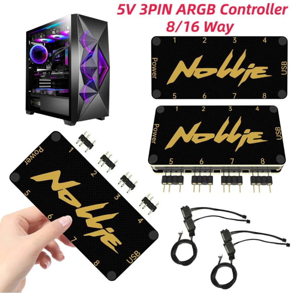 

Nollie SignalRGB OpenRGB Universal 5V 3PIN ARGB Controller 8 Way Addressable ARGB Splitter HUB For Computer Case Fan Light Strip