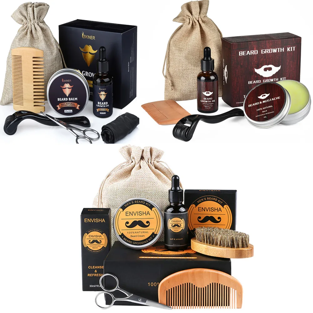 

Beard Growth Kit For Men Barbe Hair Enhancerbeard Essential Oil Moisturizing Wax Growth Roller Comb Styling Scissors Beard Care