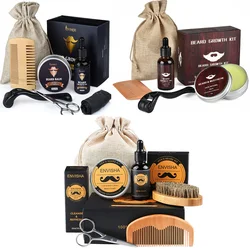 Kit de crecimiento de barba para hombres, aceite esencial de Barbe, potenciador del cabello, cera hidratante, peine rodillo de crecimiento, cuidado de la barba, tijeras de estilo