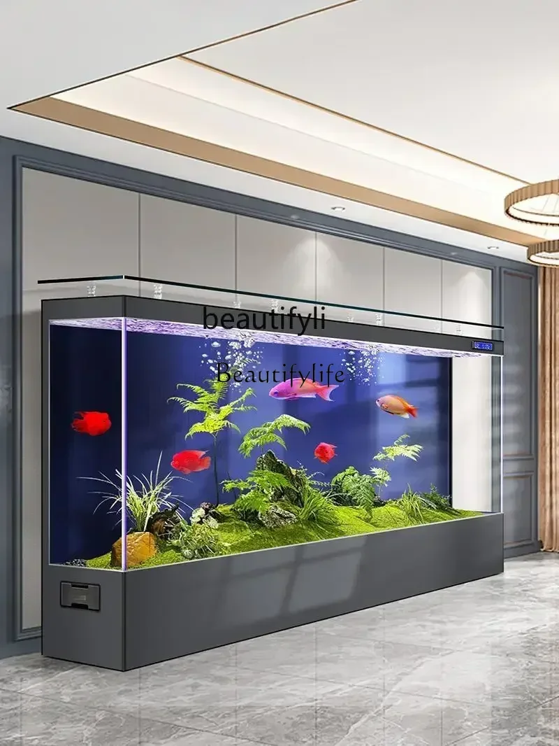 New ecological fish tank living room large ultra-white glass water-free integrated aquarium