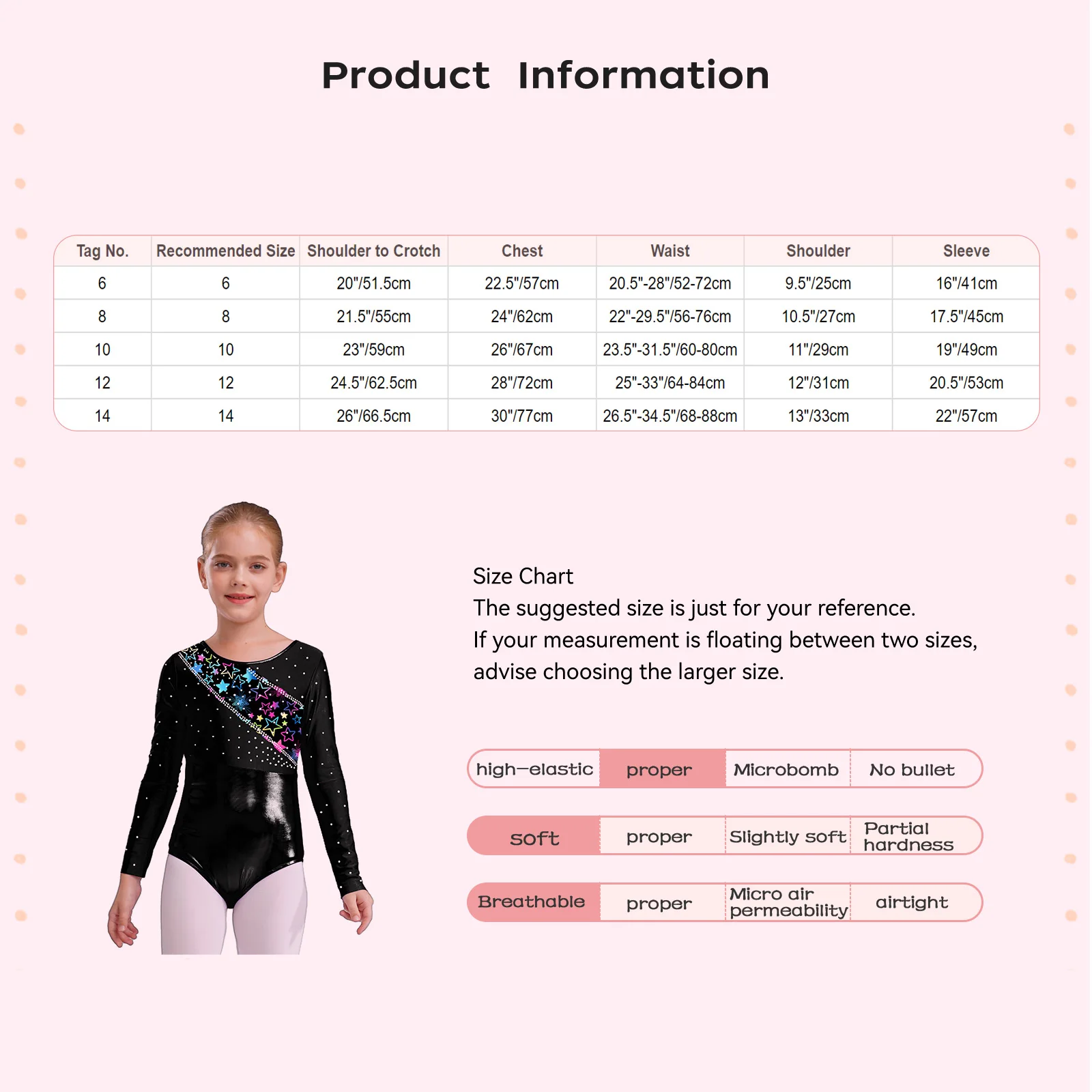 Kinderen meisjes bedrukte gymnastiek kunstschaatsen ballet jersey kostuum lange mouw metallic glanzende strass turnpakje bodysuit