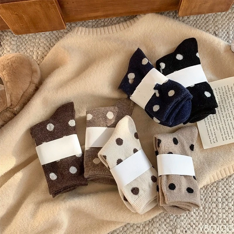 

5 пар теплых толстых носков в горошек на осень и зиму. Толстые и удобные домашние универсальные женские носки с межподошвой. 2025 г.
