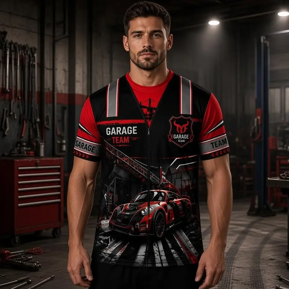 2026 New Auto Mechanic Work Uniform Summer Outdoor Breathable Quick-Drying Repair Shop Print Tee Unisex Basic Round Neck T-Shirt