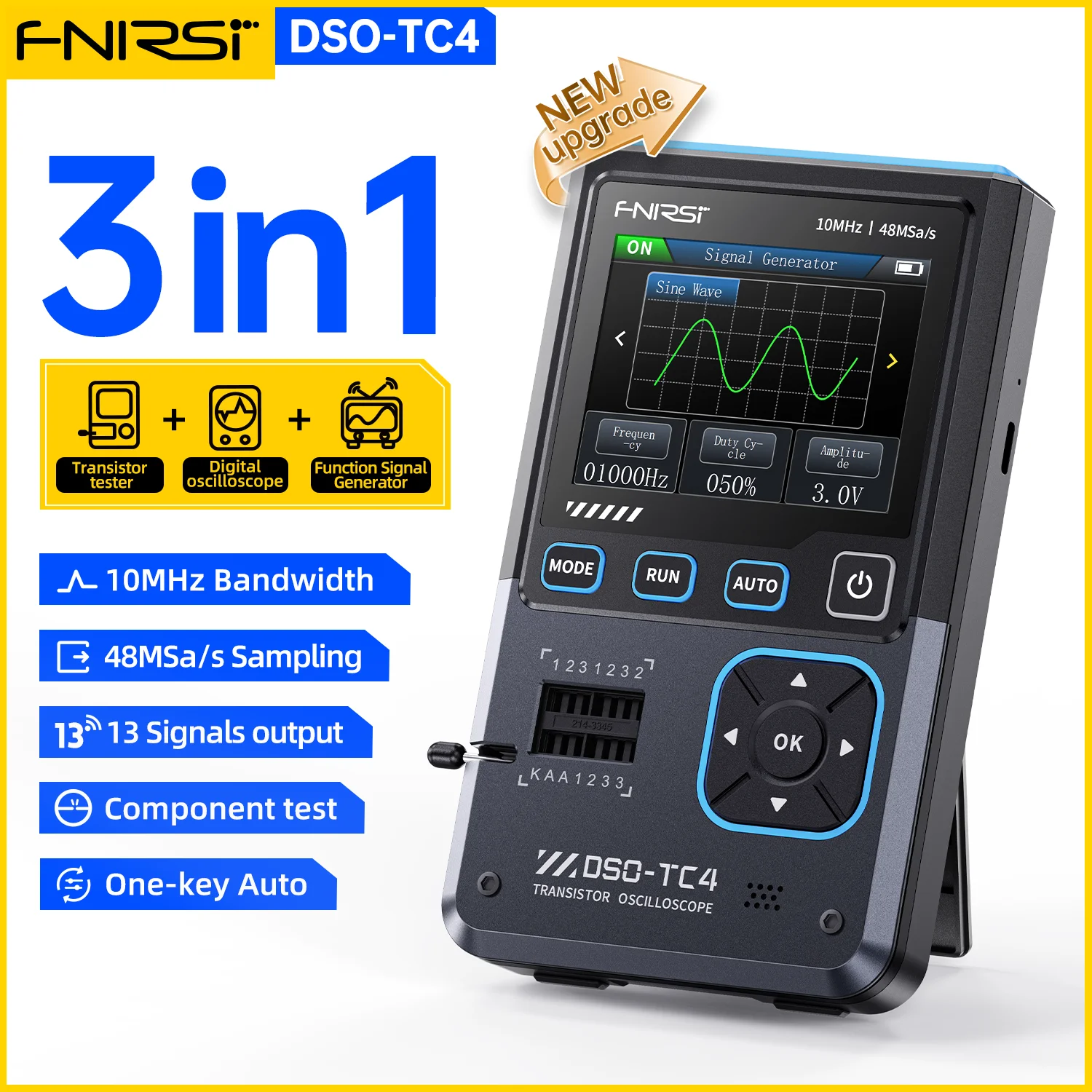 FNIRSI DSO-TC4 3 en 1 osciloscopio Digital probador de transistores generador de señal 10MHz 48Ms/s Ocsillscope automático herramientas de prueba LCR