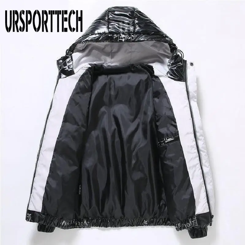 URSPORTTECH Glossy Down Jacket Men Winter Warm Parkas Men's Winter Jacket Hooded Thickened Warm Coat Outwear Cold-Proof Jacket