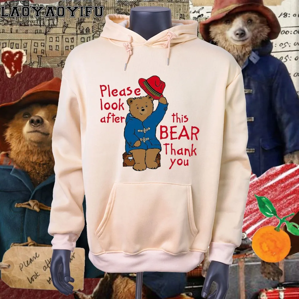 Please Lookafterthis Bear Thank You Cartoon Paddington Bear in London Graphic Unisex Hoodie Women Casual Everyday Women Clothing