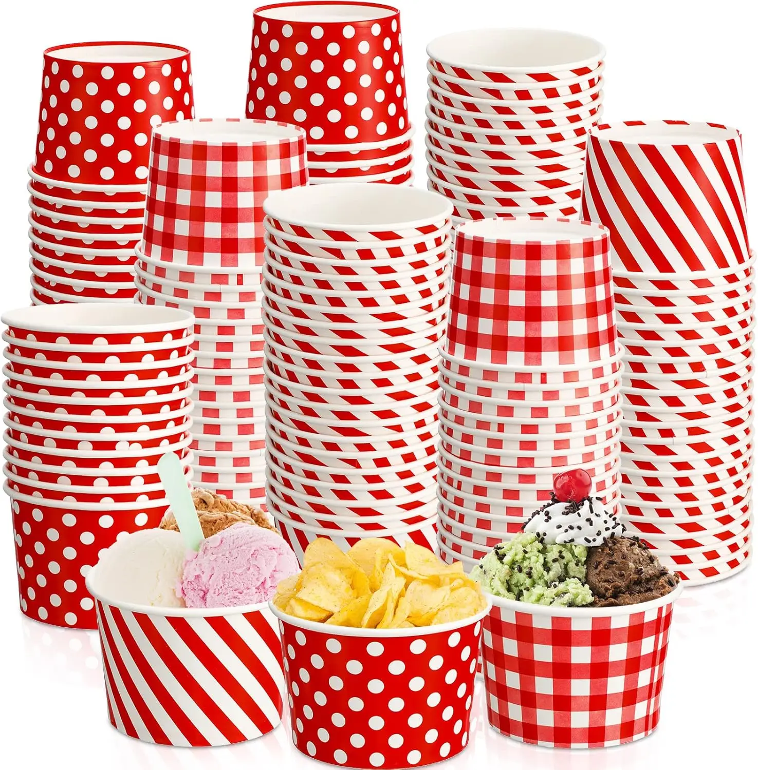 

120 Pack Ice Cream Cups Disposable 9 oz Paper Ice Cream Bowls Red Buffalo Plaid Snack Treat Bowl Dessert Cups for Hot or