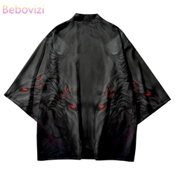 Japanese Style Anime Wolf Print Traditional Kimono Streetwear Women Men Cardigan Yukata Shirts Cosplay Haori Plus Size