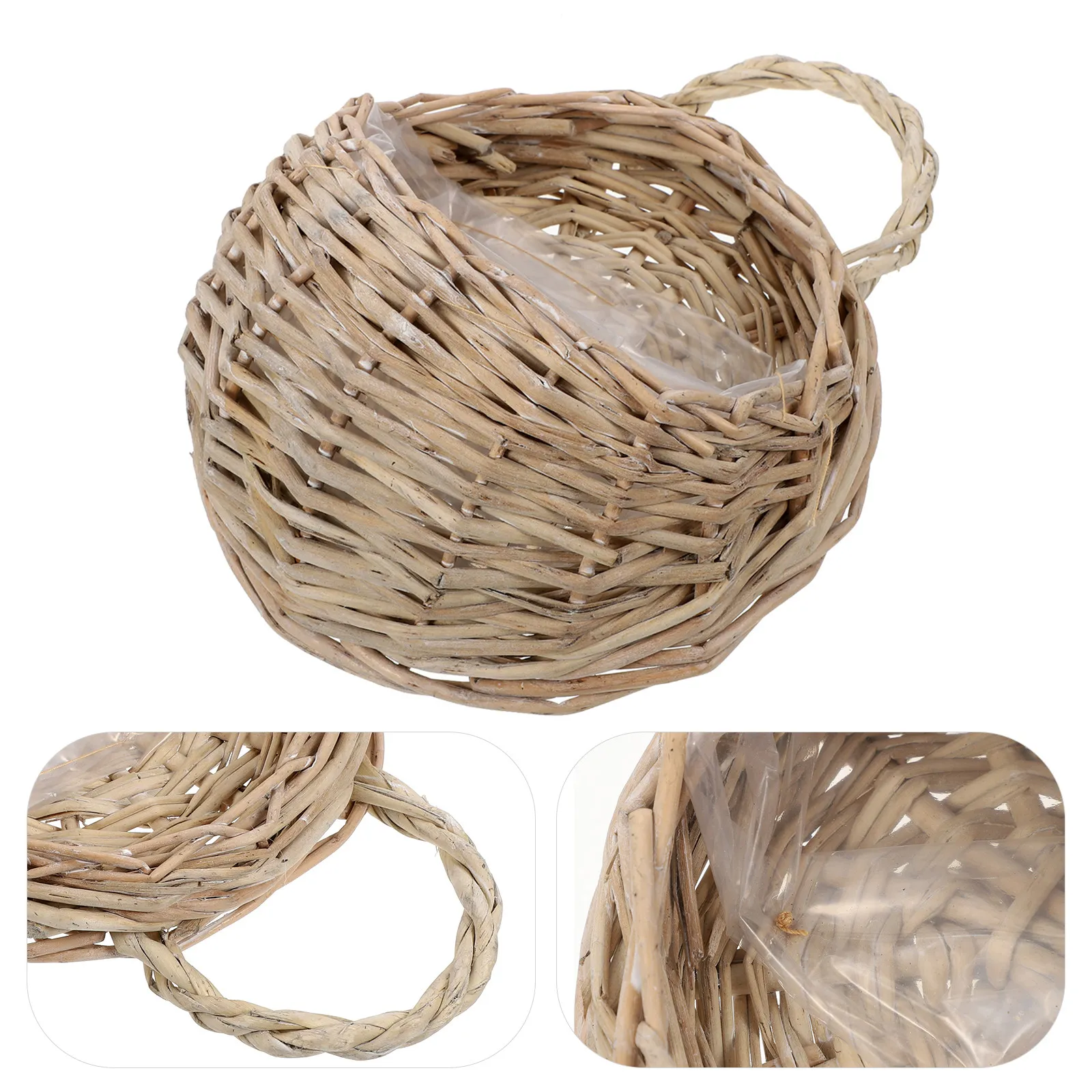 2Pcs Woven Rattan Wall Hanging Basket Handmade Planter Rustic Wicker Flower Pot Indoor Plant Holder Farmhouse Storage