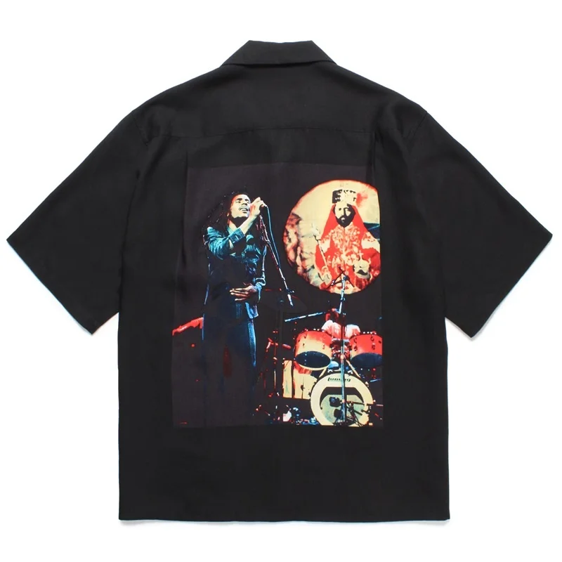 Mens Womens Summer Multicolor Heavy WACKO MARIA Embroidery Stripes Colorblocking Shirt Hawaii Brand Short Sleeve Shirt
