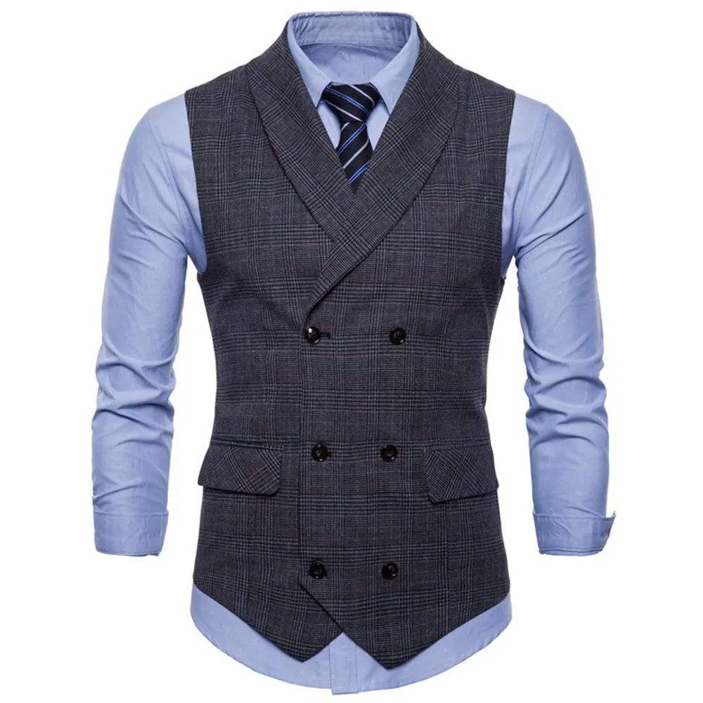 Men's Business Suit Jacket Men's Casual Checkered Pattern Vest Slim Fit British Style Fashion Formal Suit Vest