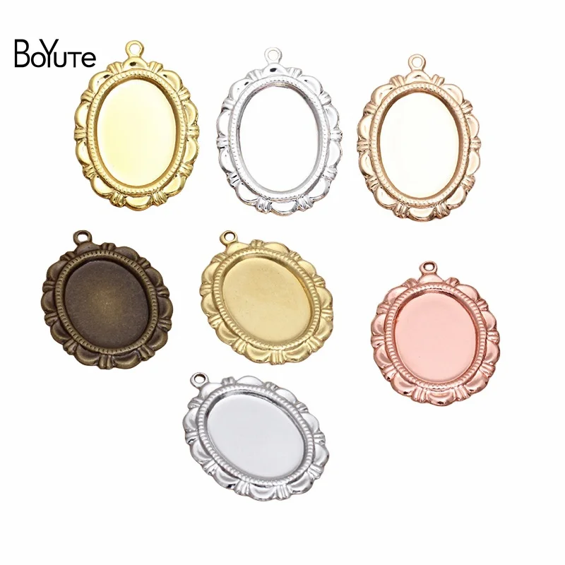 BoYuTe (50 Pieces/Lot) Metal Brass Stamping 13*18MM Cabochon Base Pendant Blanks Tray Diy Handmade Jewelry Accessories