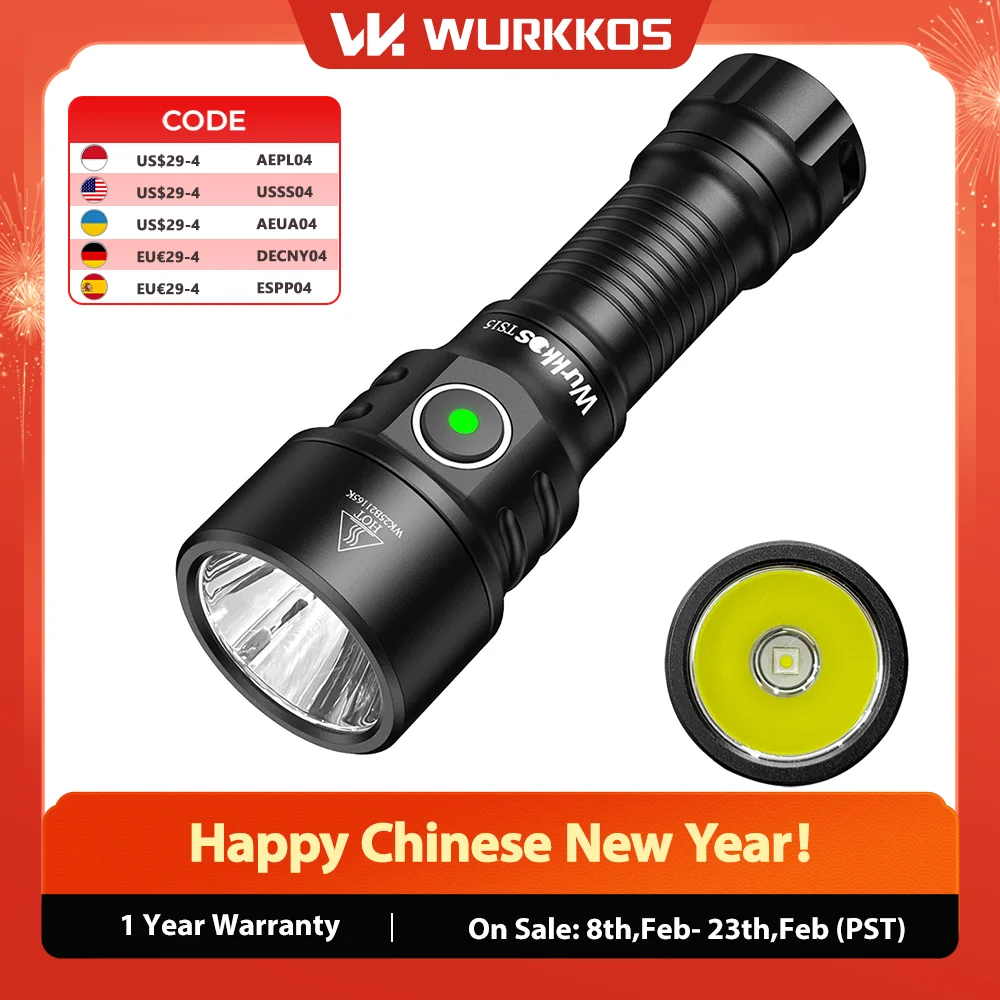Wurkkos TS15 Mini Torch 900LM Rechargeable LED Flashlight 14500/AA Portable Work Light IP68 Waterproof Magnetic Lamp for Hiking