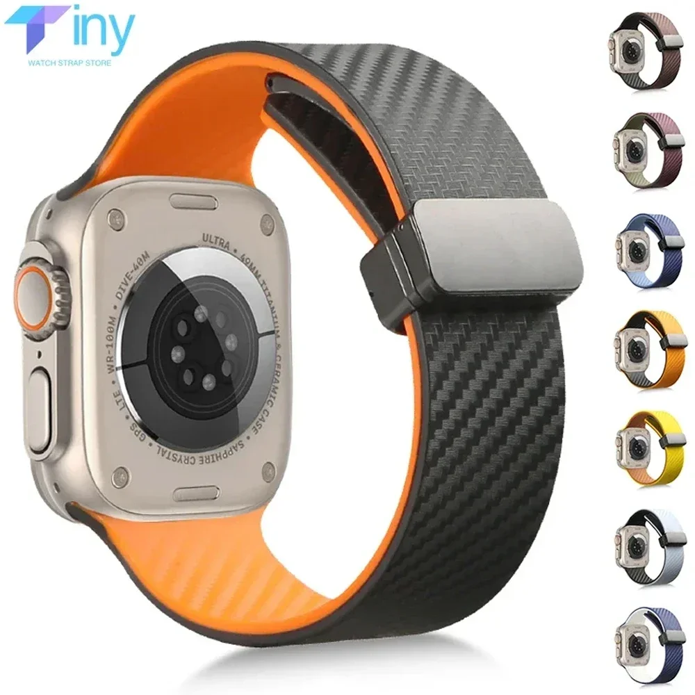 Carbon Fiber Strap for Apple Watch Band 49mm 46 45/41mm 40/44mm Magnetic Silicone Bracelet Iwatch Ultra2 Series 10 9 8 7 6 SE 5