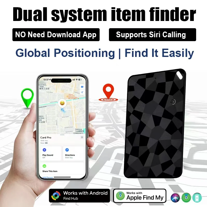 Smart Wallet Tracker Rechargeable Dual System Item Finder Compatible with Apple Find My & Android 