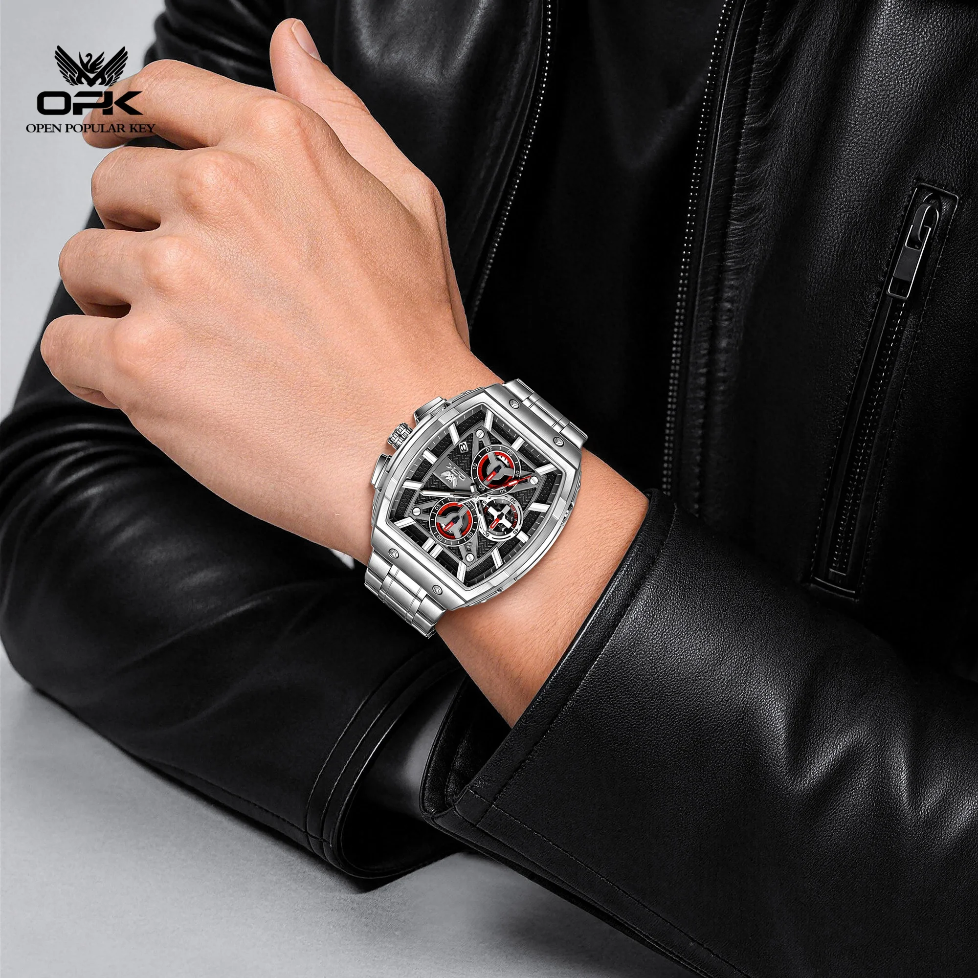 OPK 6103 Business Men Watch Chronograph Second Hands Single Calendar Window Steel Strap Multi-functional Dial Waterproof Watch