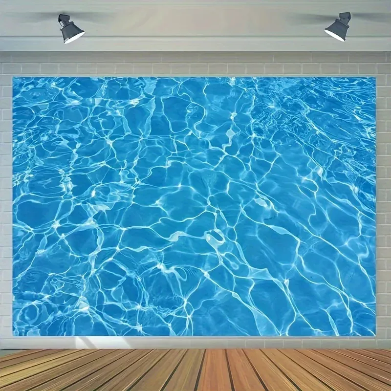 1 Stück, 2D flacher blauer Wasserwellen-Fotohintergrund, geeignet für Geburtstagsfeiern, Poolpartys und Studiodekoration, ws