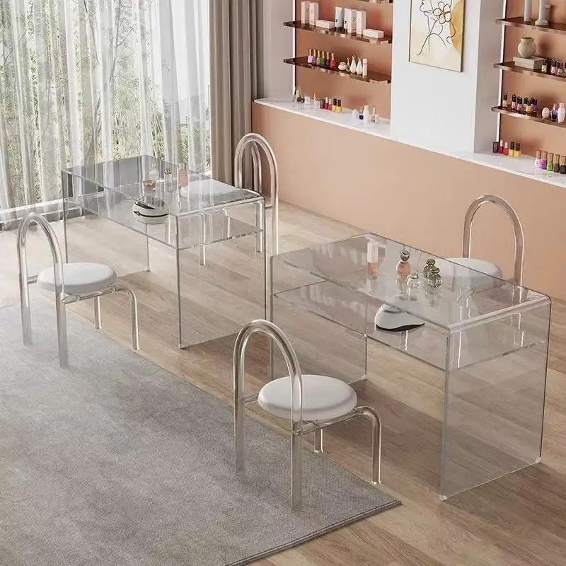Internet Celebrity Light Luxury Nail Table and Chair Set Single Small Simple Modern Double Table Nail Shop Glass Table and Chair