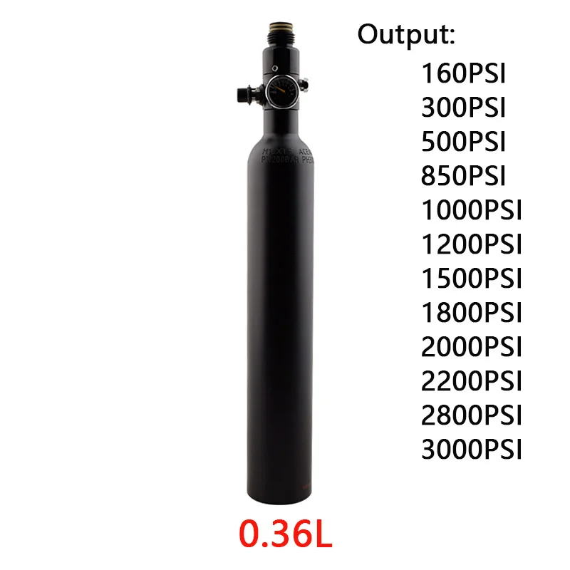 HPA 0.36L 200BAR/3000PSI Air Tank Pressure Regulator Output 160PSI TO 3000PSI Black Aluminum Gas Cylinder For Station Diving