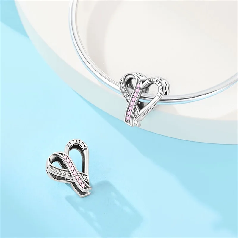 Silver Love Knot Charm with Clear Cz, Fits European Bracelet, Eternal Love Jewelry Gift