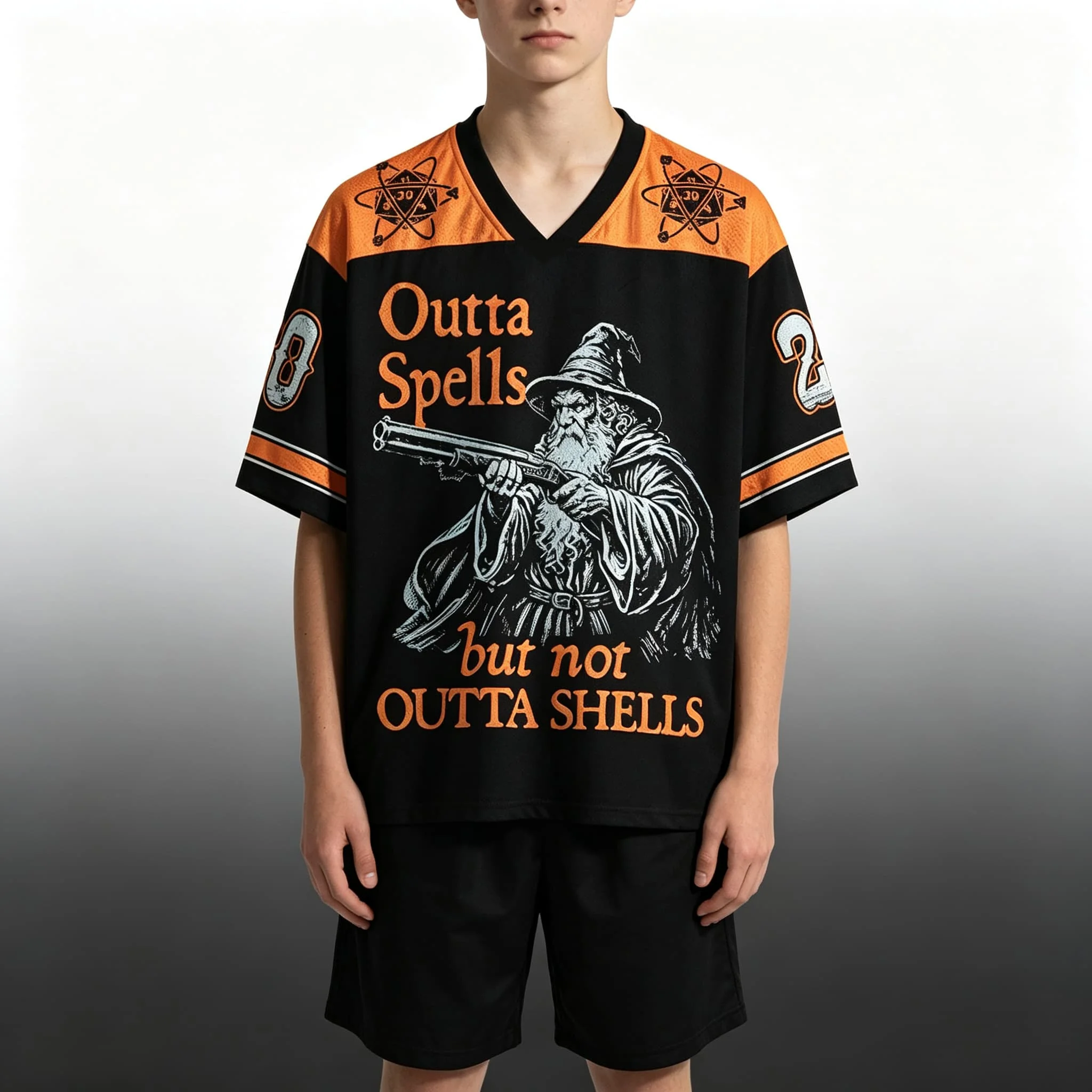 Wizard Shotgun Spells Orange Black Magic Mesh Tee Women's Tshirt Kids Tshirt Top Vneck Short Sleeve Quick drying Men's  T Shirt