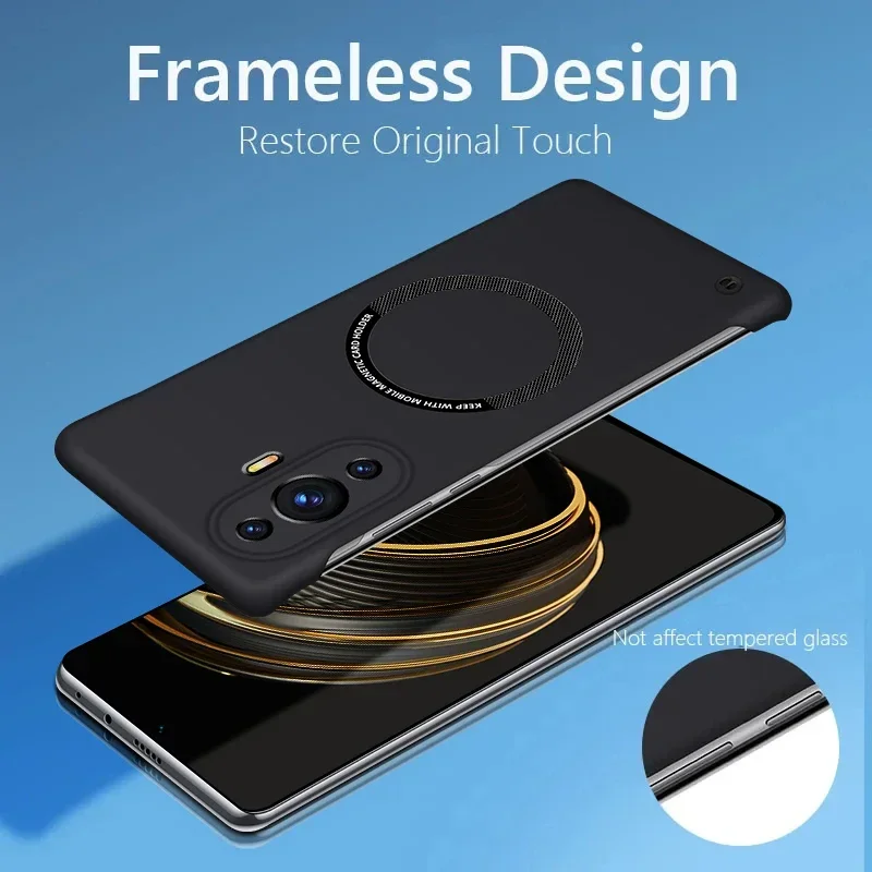 Huawei Nova 13 8 12S 11i 9 SE 10 Pro Y72s Y91 하드 PC 매트 커버 케이스 용 Magsafe 전화 케이스 용 자기 코일이있는 프레임리스