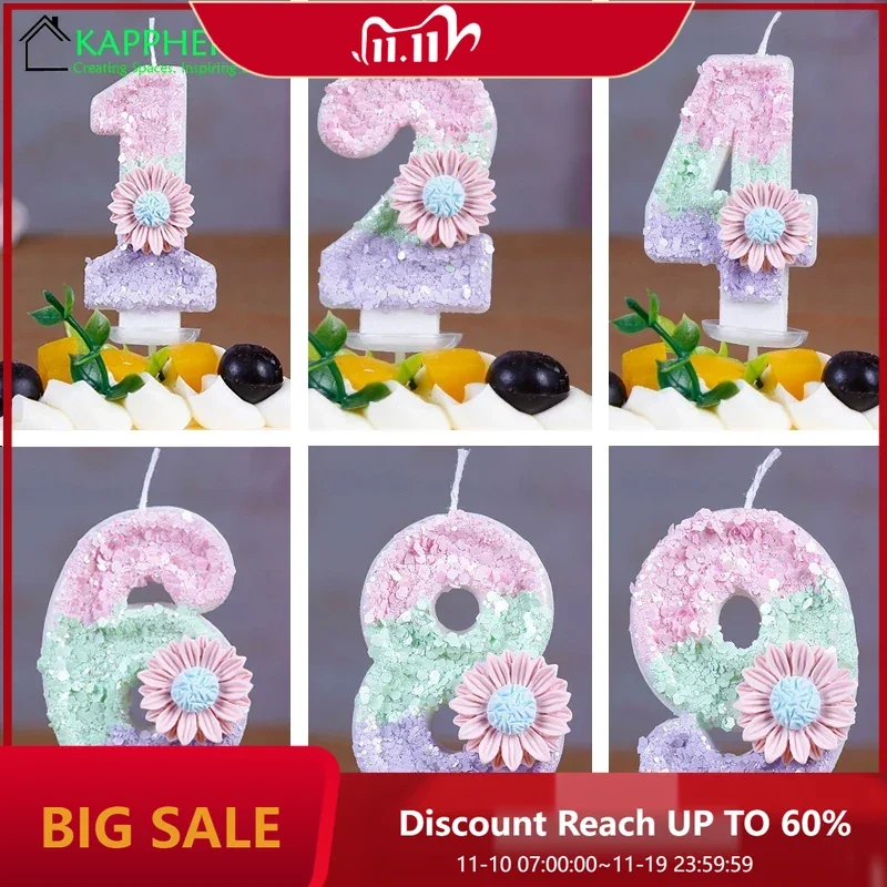 Pink Flower Birthday Candles Children's Birthday Number Candles First Birthday Girl Party Cake Toppers Gift Cake Decoration