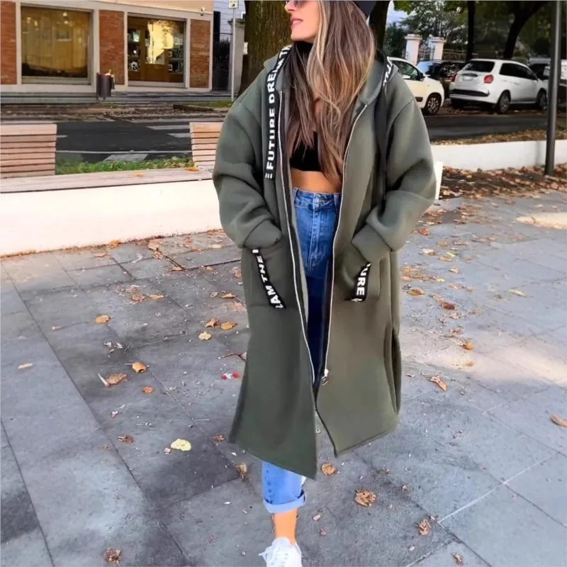 Damesmode Kapmantel Herfst Winter Zak Rits Longline Hoodie Dagelijks Effen Dame Casual Vest met lange mouwen Trenchcoat