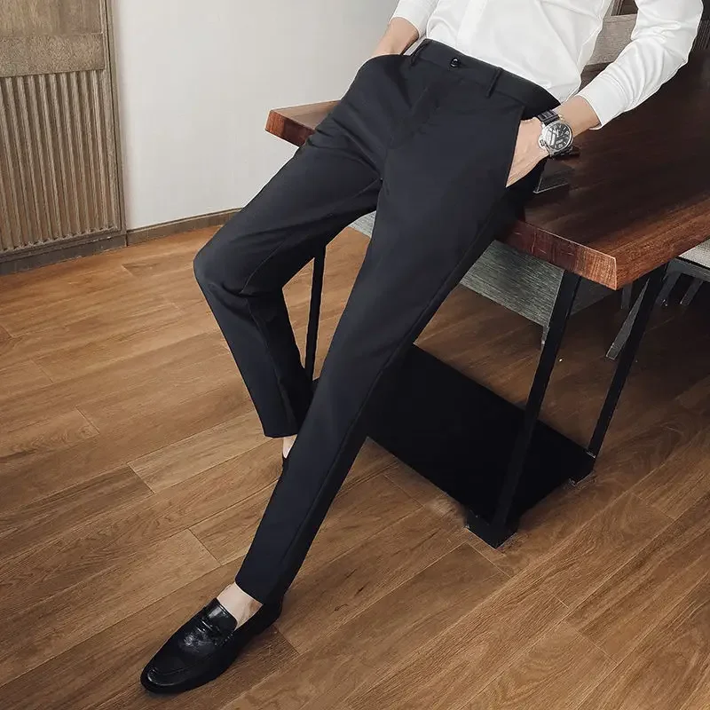 Slim Fit Man Suits Pants Tressed Plus Big Size Trousers for Men 9 Cropped Summer 2024 Formal Thin Casual Korean Reviews Many Up