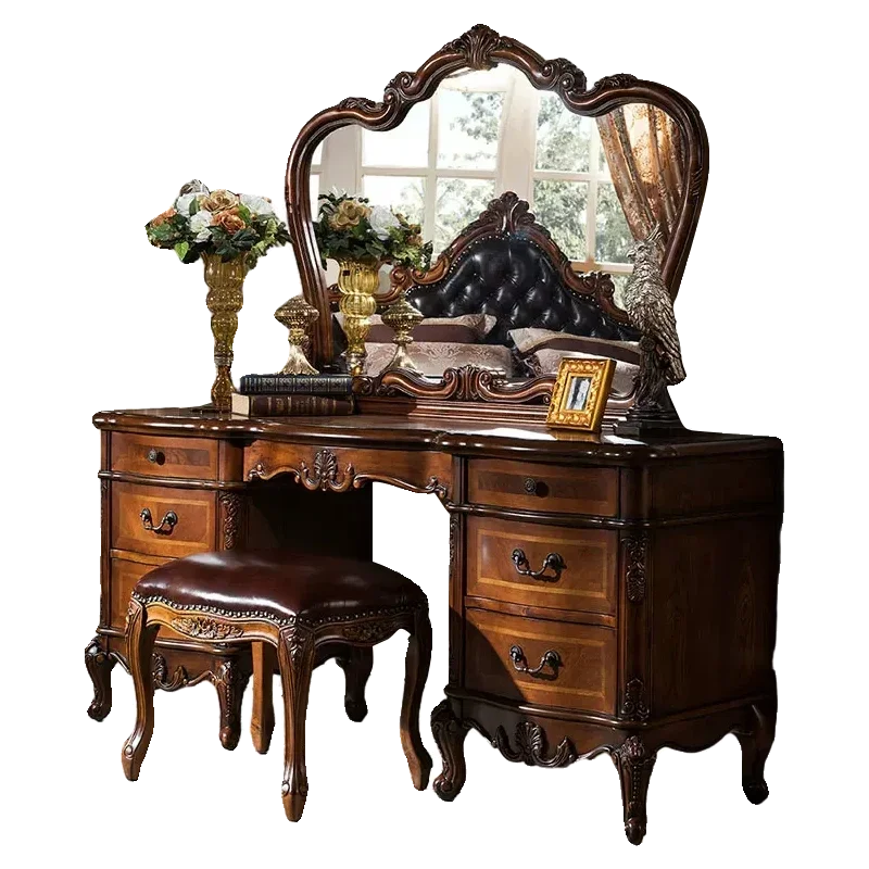 American solid wood dresser European retro dresser home master bedroom villa luxury carved makeup table customization