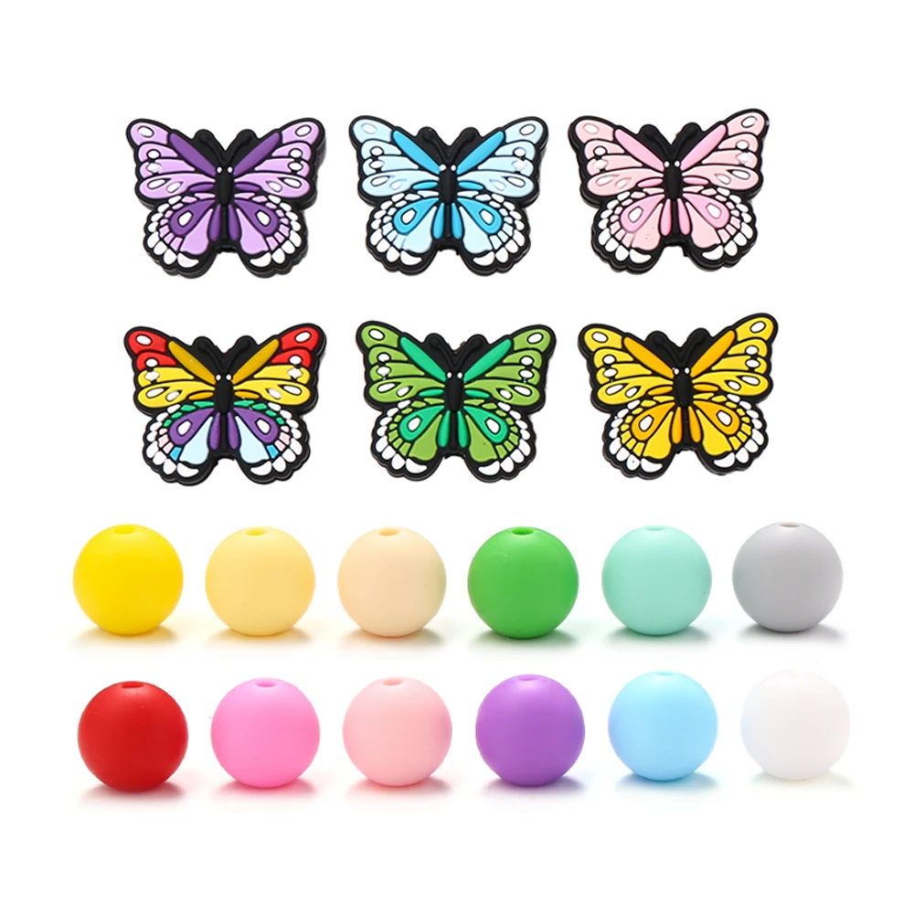 66Pcs Butterfly Silicone Beads Teething Chew Bead Set Food Grade Teether Necklace Bpa Free Diy Jewelry Baby Teether Toy Pacifier