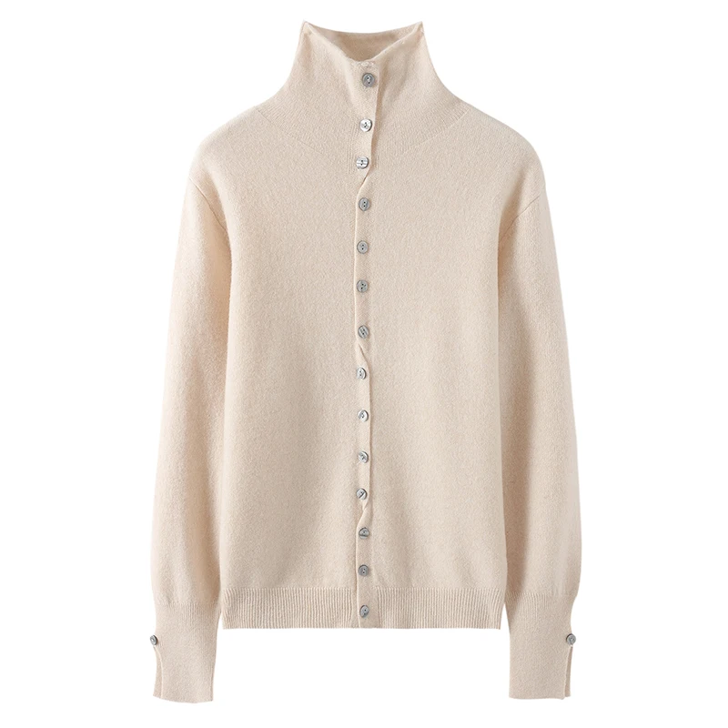 

Versatile Women Pullover Clothing 100% Merino Wool Sweater Front Back Both Wear Pile Collar Knit Autumn Winter Sweater Cardigan